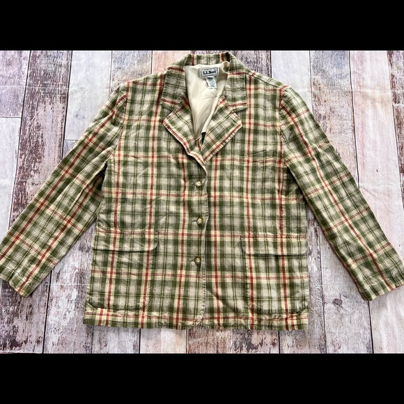 Vintage LL Bean linen cotton plaid blazer jacket‎ size 16p - Picture 1 of 12